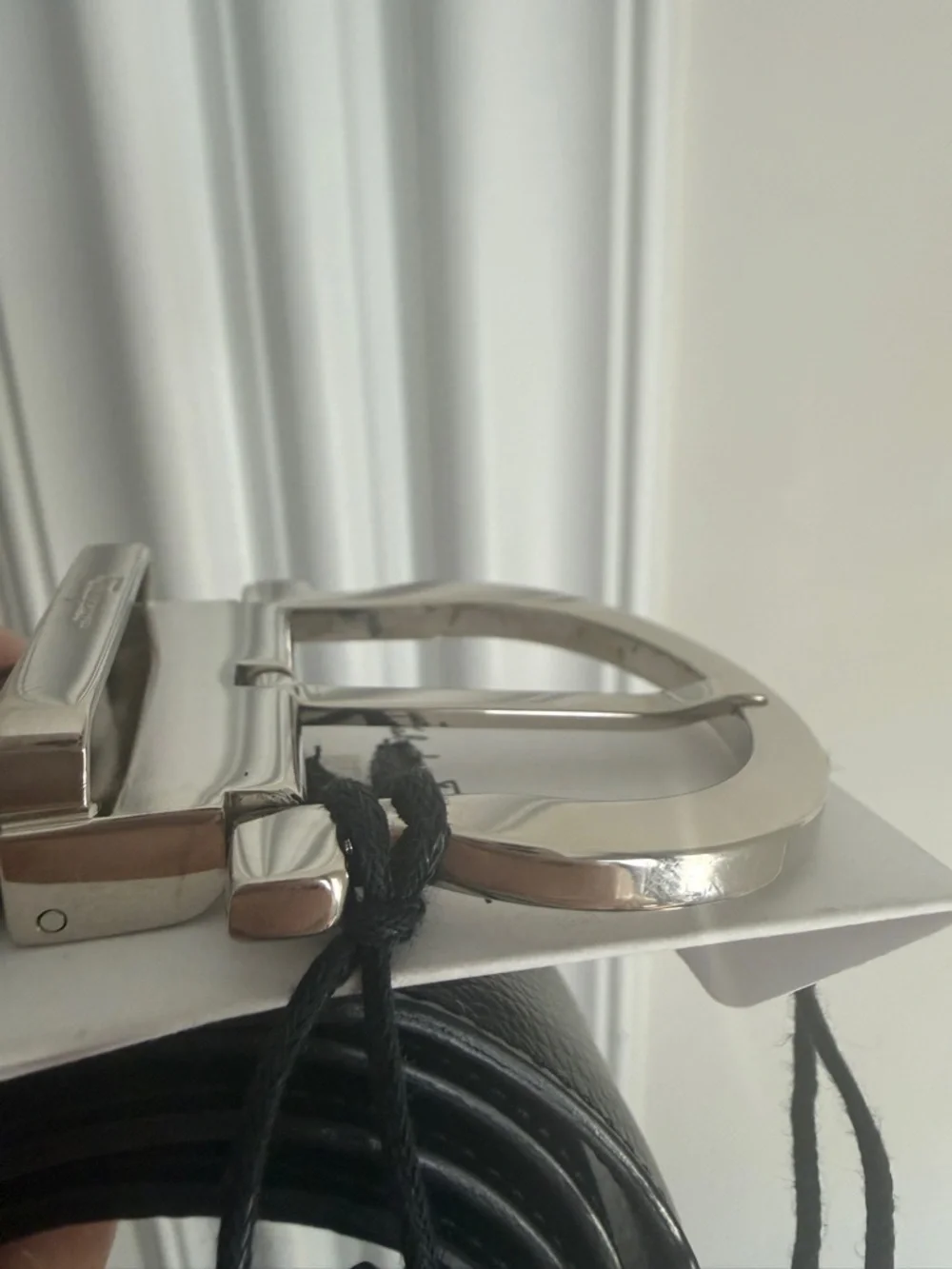 Salvatore Ferragamo Black Leather Belt with Silver Gancini Buckle
